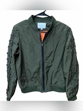 Promesa Olive Green Bomber Jacket with  Lace Up Sleeves Size : M